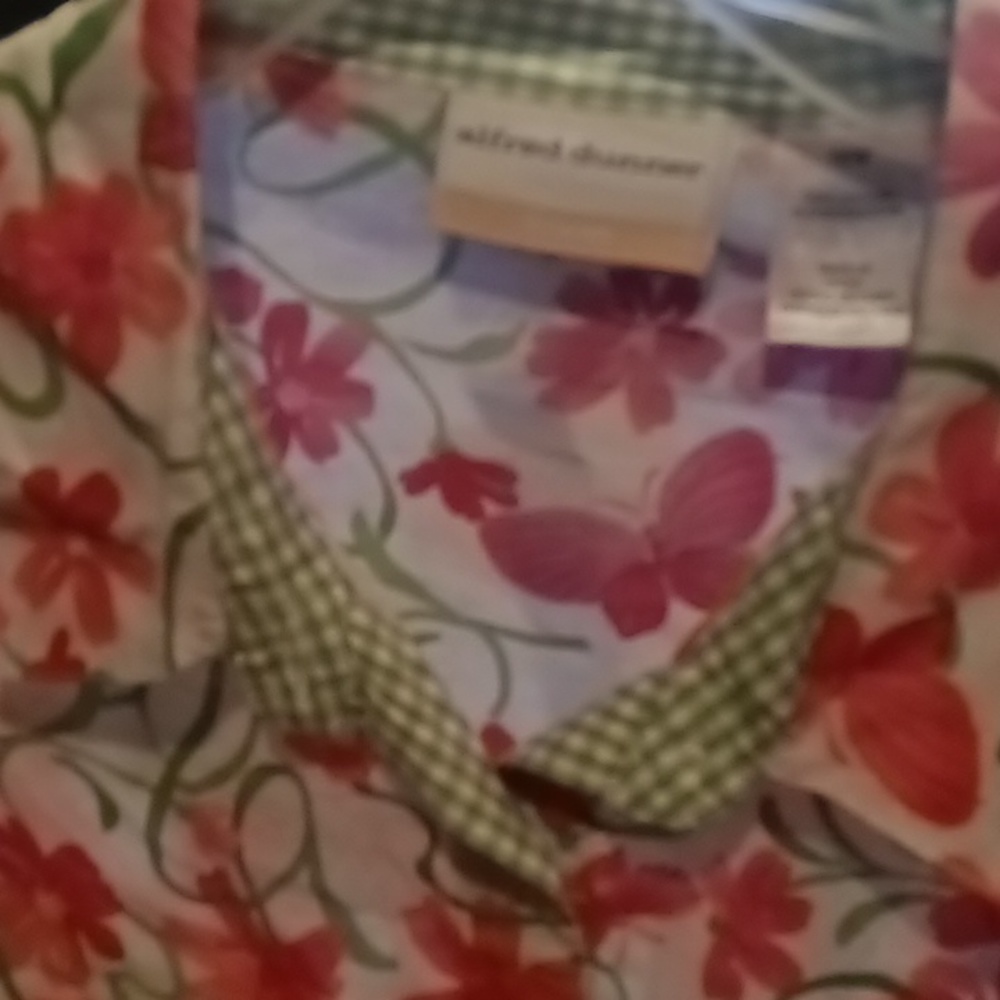 FINAL PRICE NWOT alfred dunner pink green & white floral print l/s blouse 16W - Picture 6 of 8